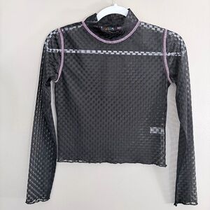 Like New Dolls Kill mesh checkered shirt, size small, purple stitching.